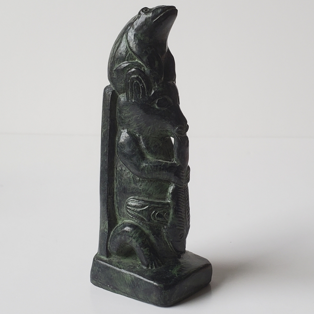 Greg Wolf Canadian Inuit Carved Totem Pole Green Figurine Vintage EUC